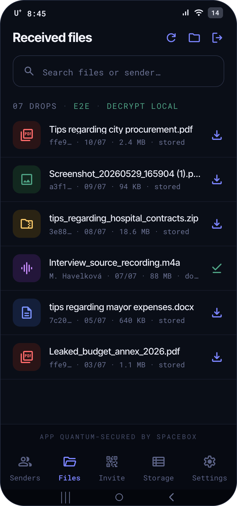 SpaceBox Lite - Received files